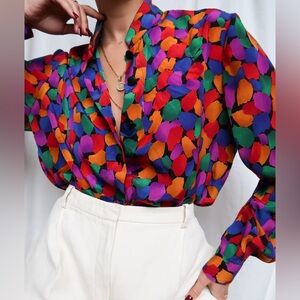 NICOLA | vintage 70’s colorful abstract blouse 100% polyester, size 12